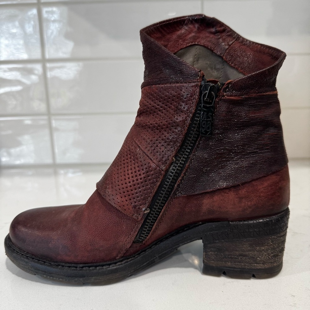 AS98 Burgundy Patchwork Leather Foldover Ankle Boots EU 36/US 6 - Picture 4 of 9